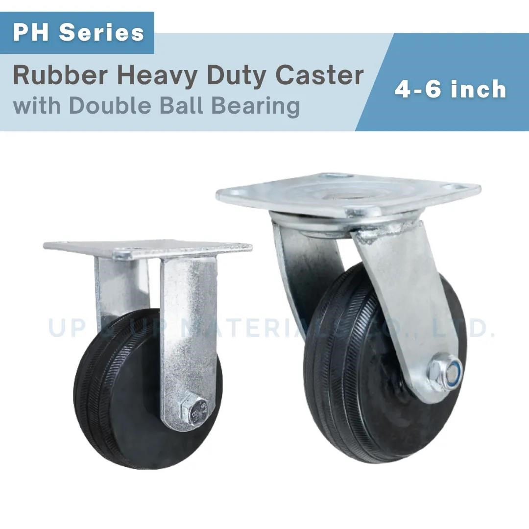 Rubber 4-6 inch heavy duty caster wheels with fixed and swivel mounting, UP&UP Casters