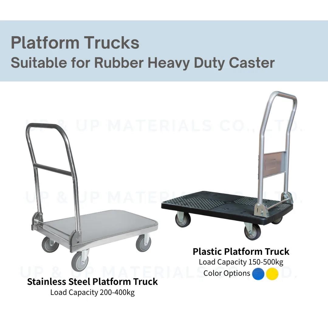 Rubber heavy duty casters used on stainless steel and plastic platform trucks, UP&UP Casters