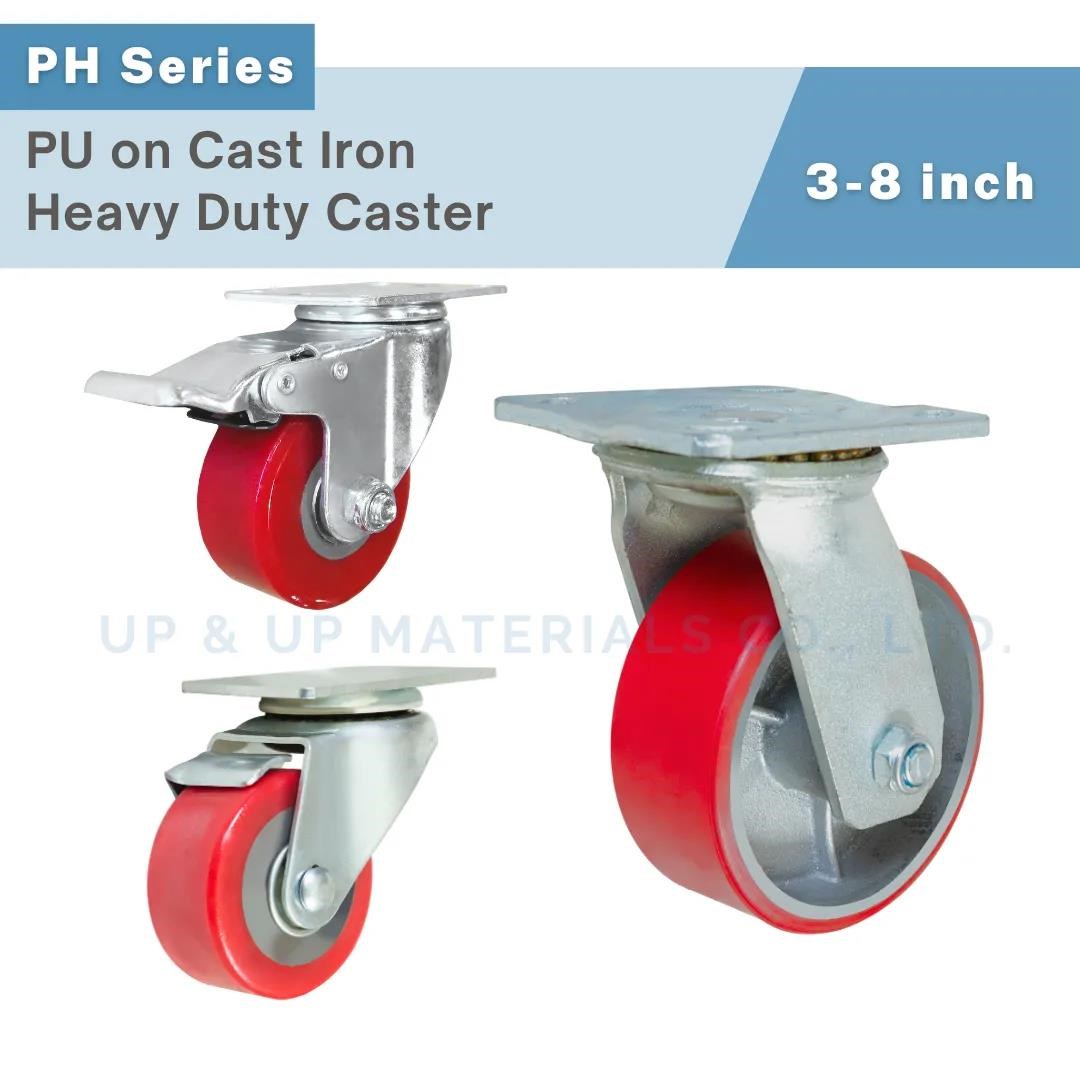PU on cast iron core caster wheel with double ball bearings, 3-8 inch, UP&UP Casters