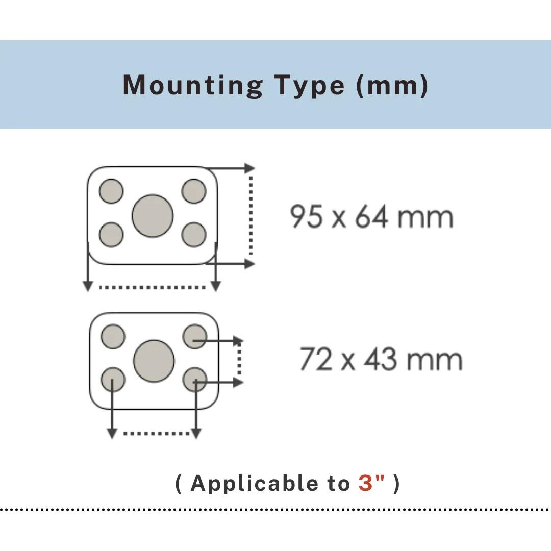 Mounting plate options 95x64mm and 72x43mm suitable for 3 inch PU casters, UP&UP Casters