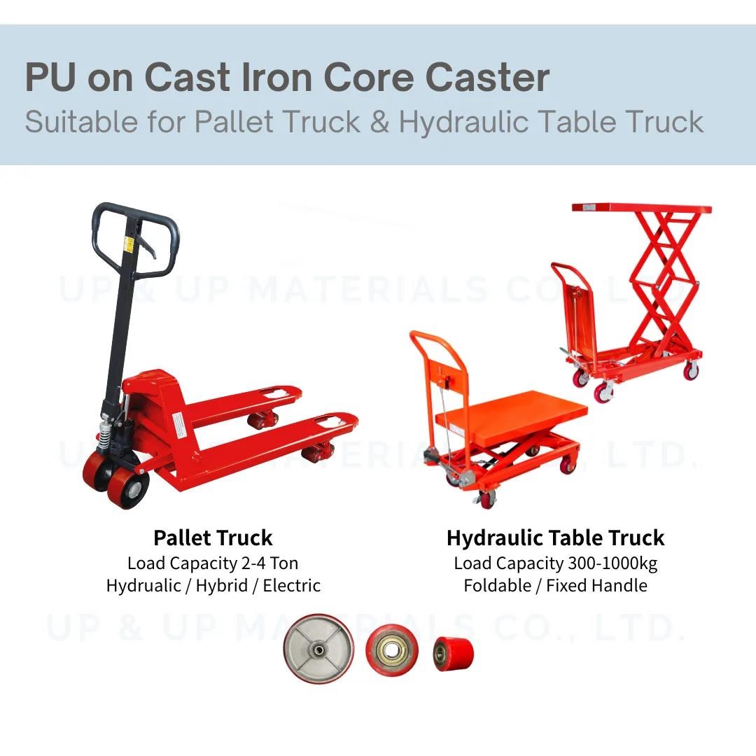 PU heavy duty caster wheels for pallet trucks and hydraulic table trucks, UP&UP Casters