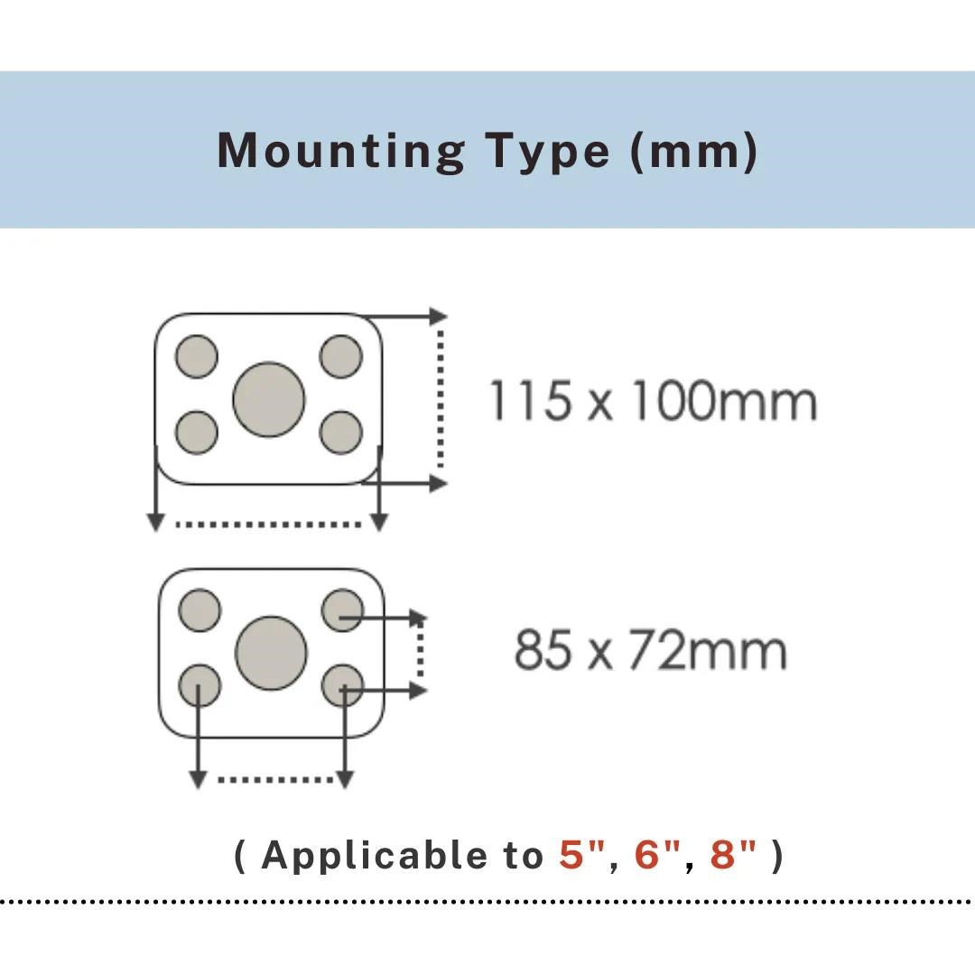 Mounting plate dimensions 115x100mm and 85x72mm for PU heavy duty casters, UP&UP Casters