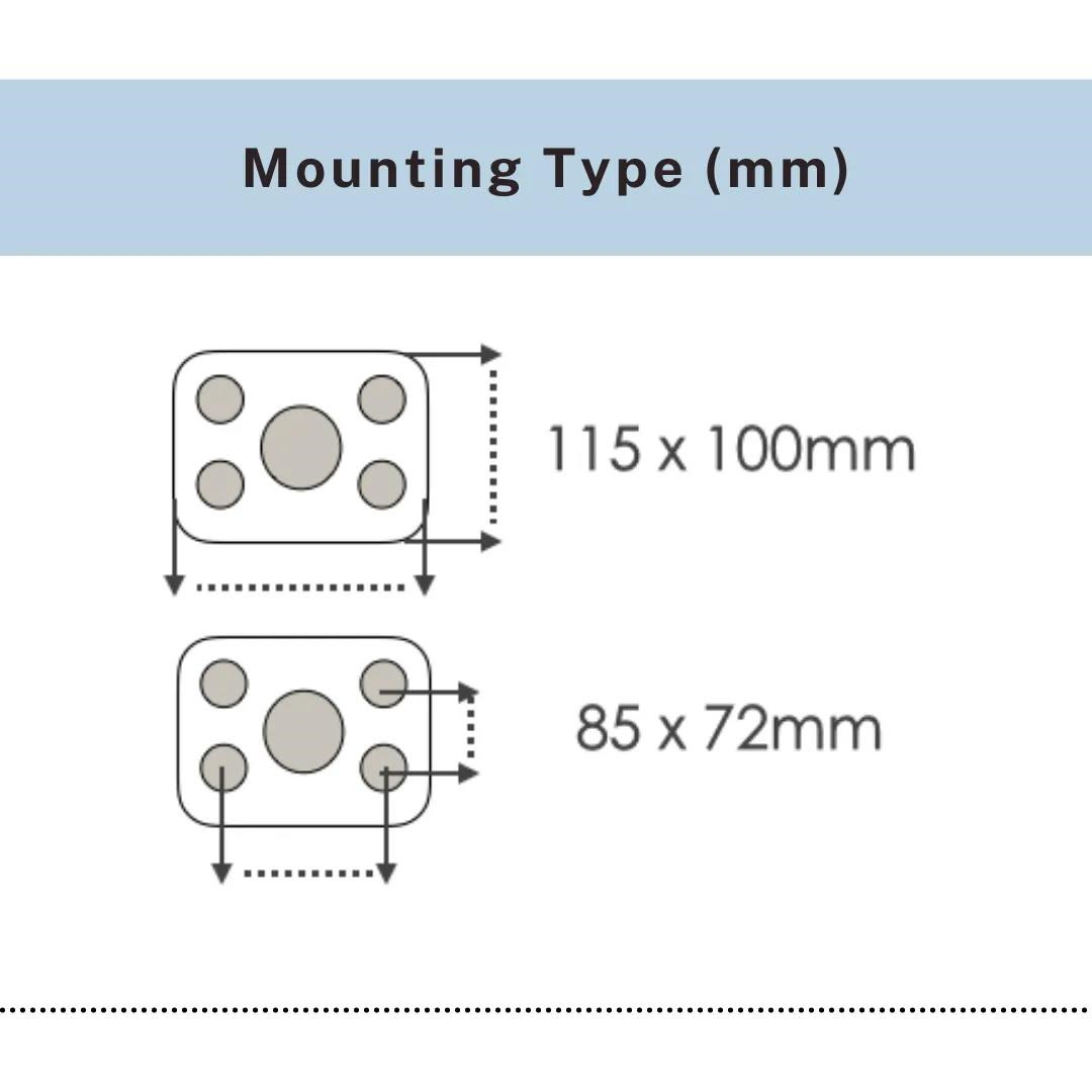 Mounting plate dimensions 115x100mm and 85x72mm for PVC casters, UP&UP Casters