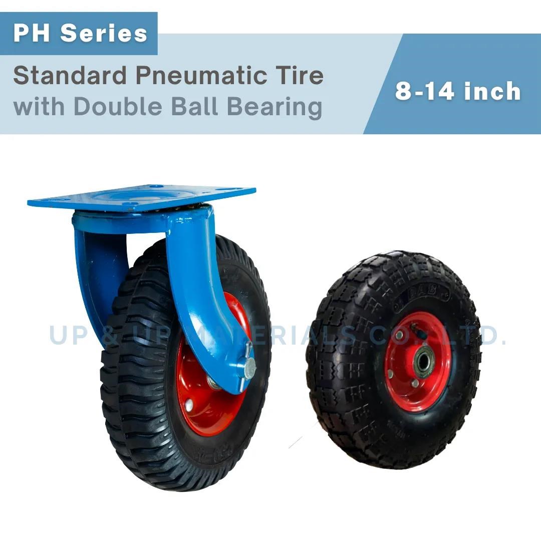 Standard pneumatic caster tire with blue steel bracket and red hub, 8-14 inch, UP&UP Casters