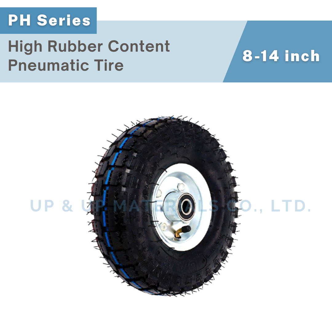 Pneumatic tire with high rubber content and metal rim, 8-14 inch heavy duty, UP&UP Casters