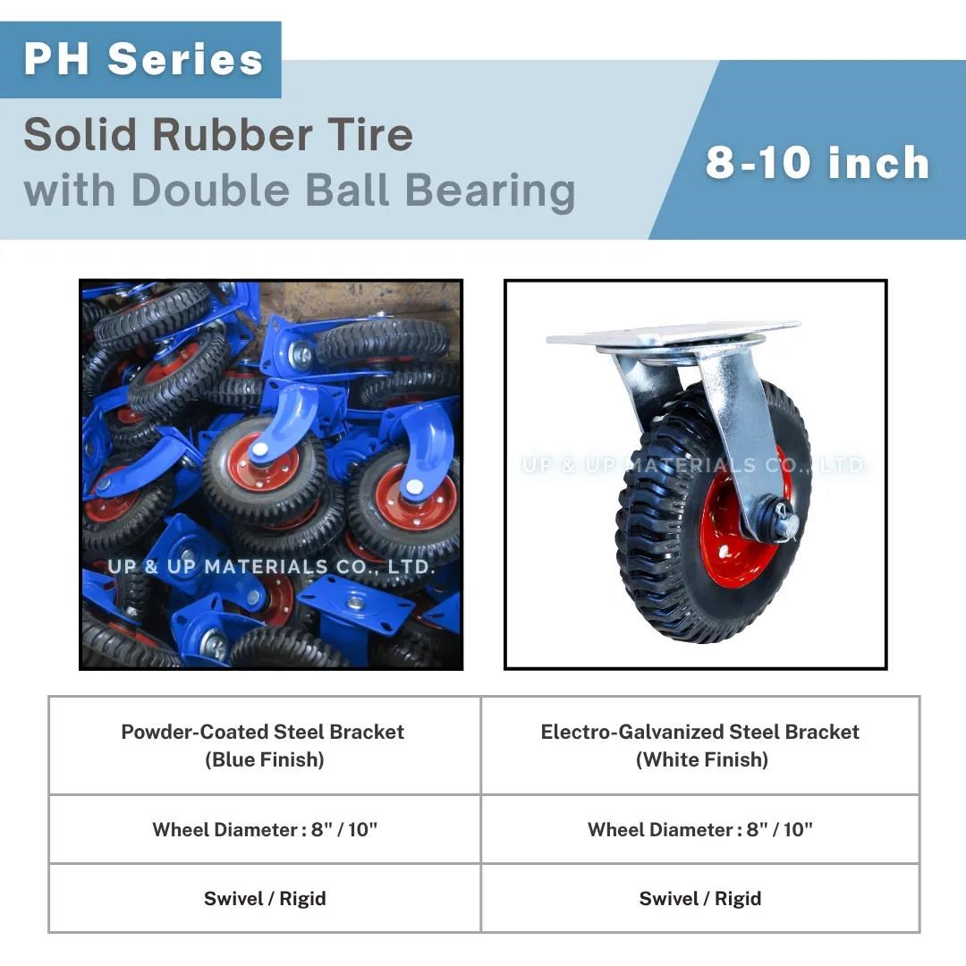 Solid rubber casters with powder-coated and galvanized brackets for trolleys, UP&UP Casters