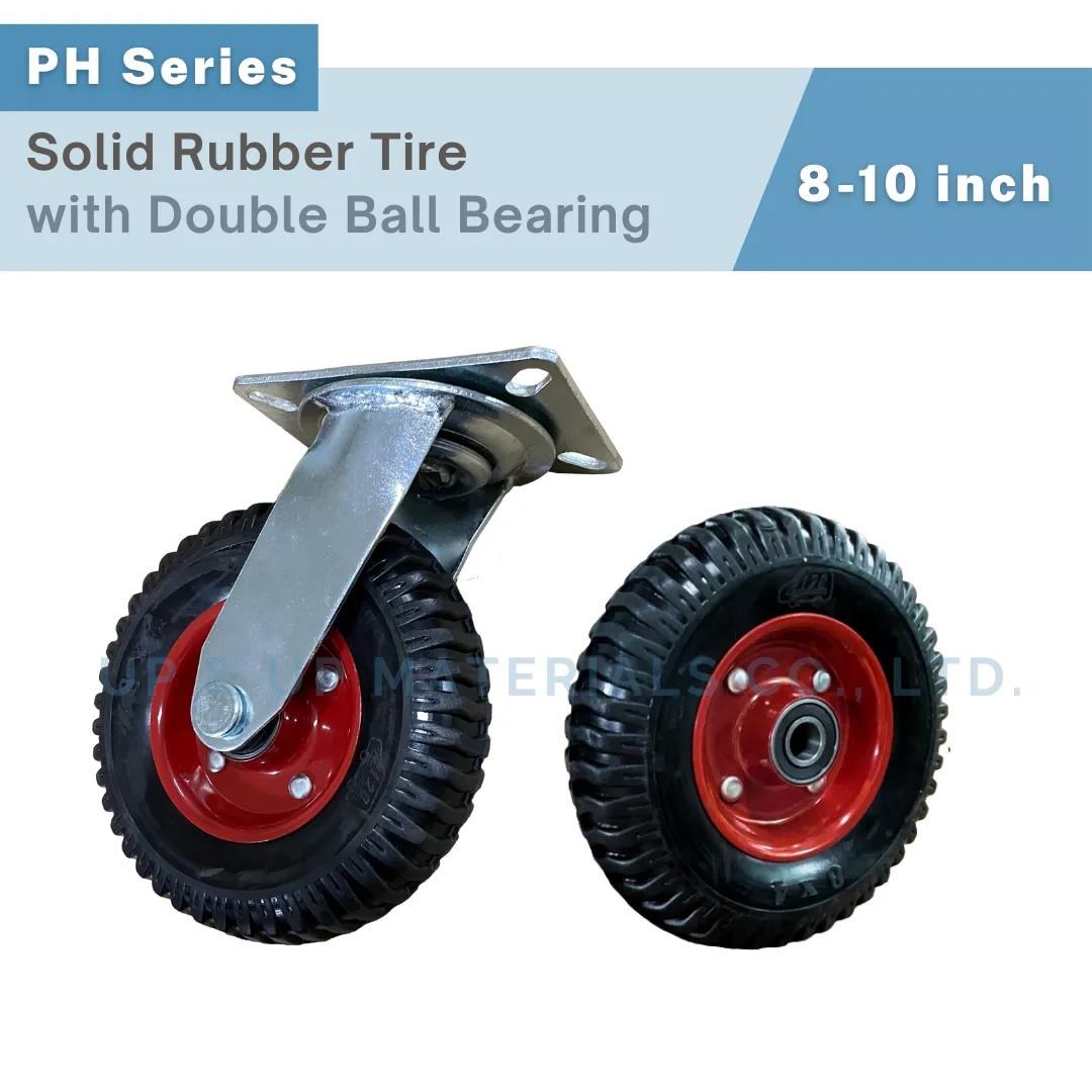 Heavy duty solid rubber caster with steel bracket and red hub, 8-10 inch, UP&UP Casters