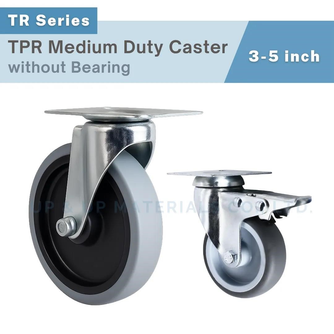 Gray TPR medium duty caster with metal plate mount, 5 inch wheel, swivel type, UP&UP Casters
