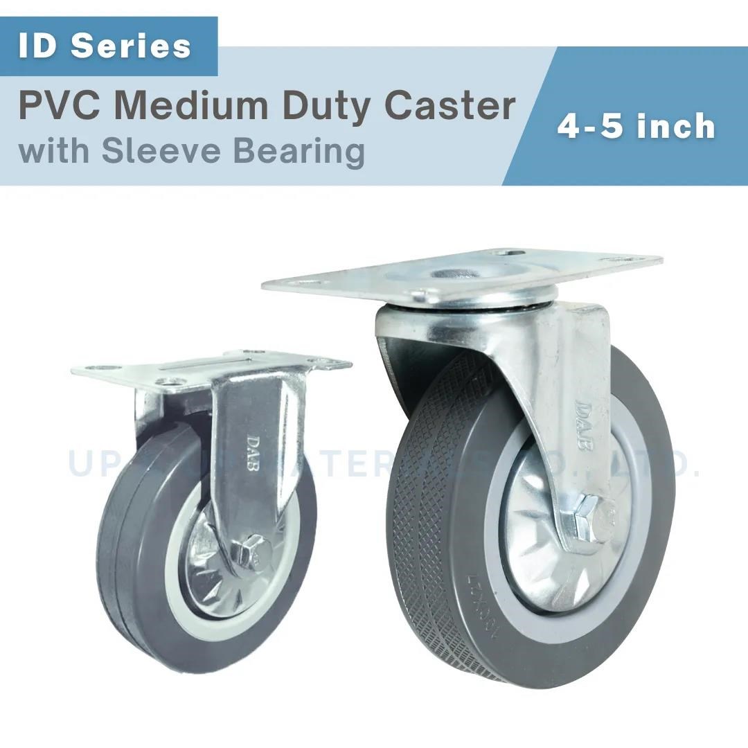 PVC 4-5 inch light duty caster with sleeve bearing in rigid and swivel design, UP&UP Casters
