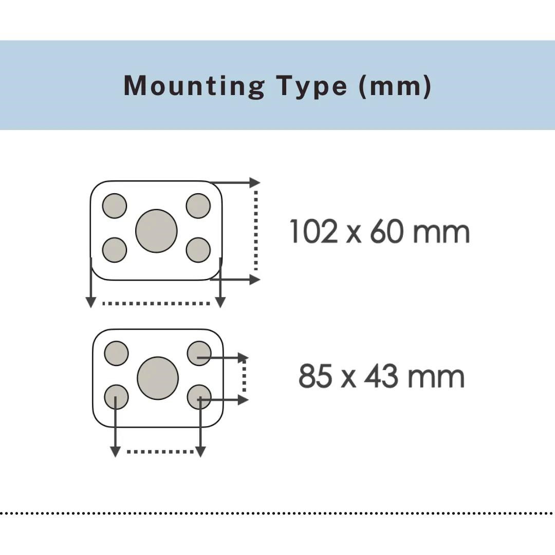 PVC caster plate mounting sizes 102x60mm and 85x43mm, UP&UP Casters