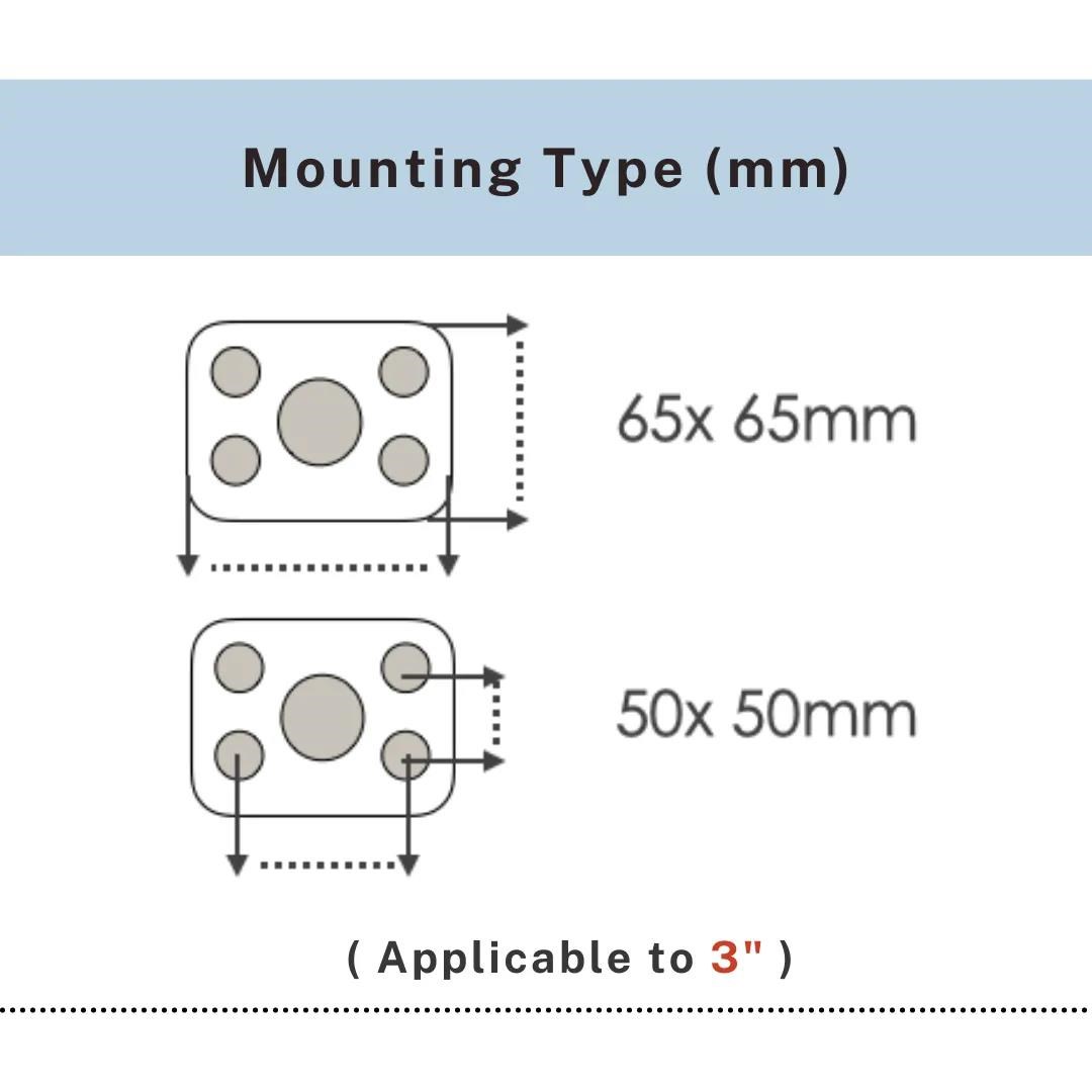 Mounting plate types 65x65mm and 50x50mm for 3 inch PVC caster, UP&UP Casters
