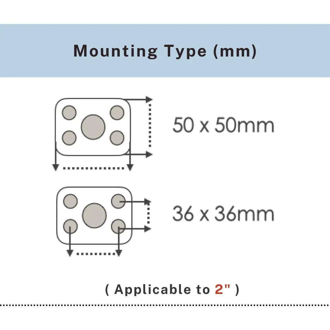 Mounting plate types 50x50mm and 36x36mm for 2 inch PVC caster, UP&UP Casters