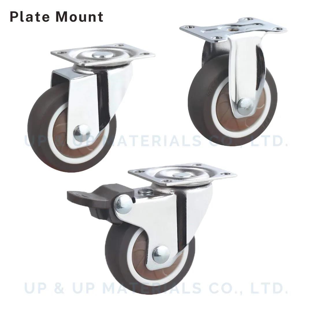 Plate mount chrome plated TPR casters with swivel brake UP&UP Casters