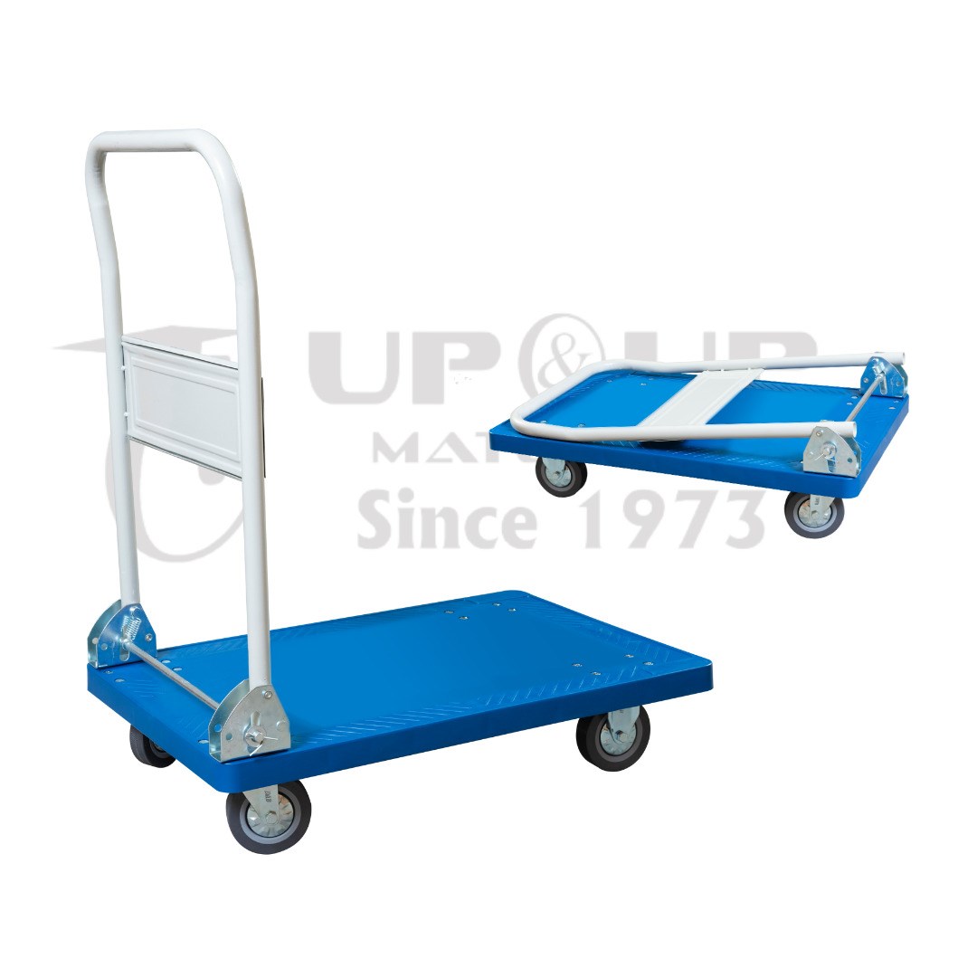 Blue foldable plastic platform truck 150kg load with four caster wheels, UP&UP Casters