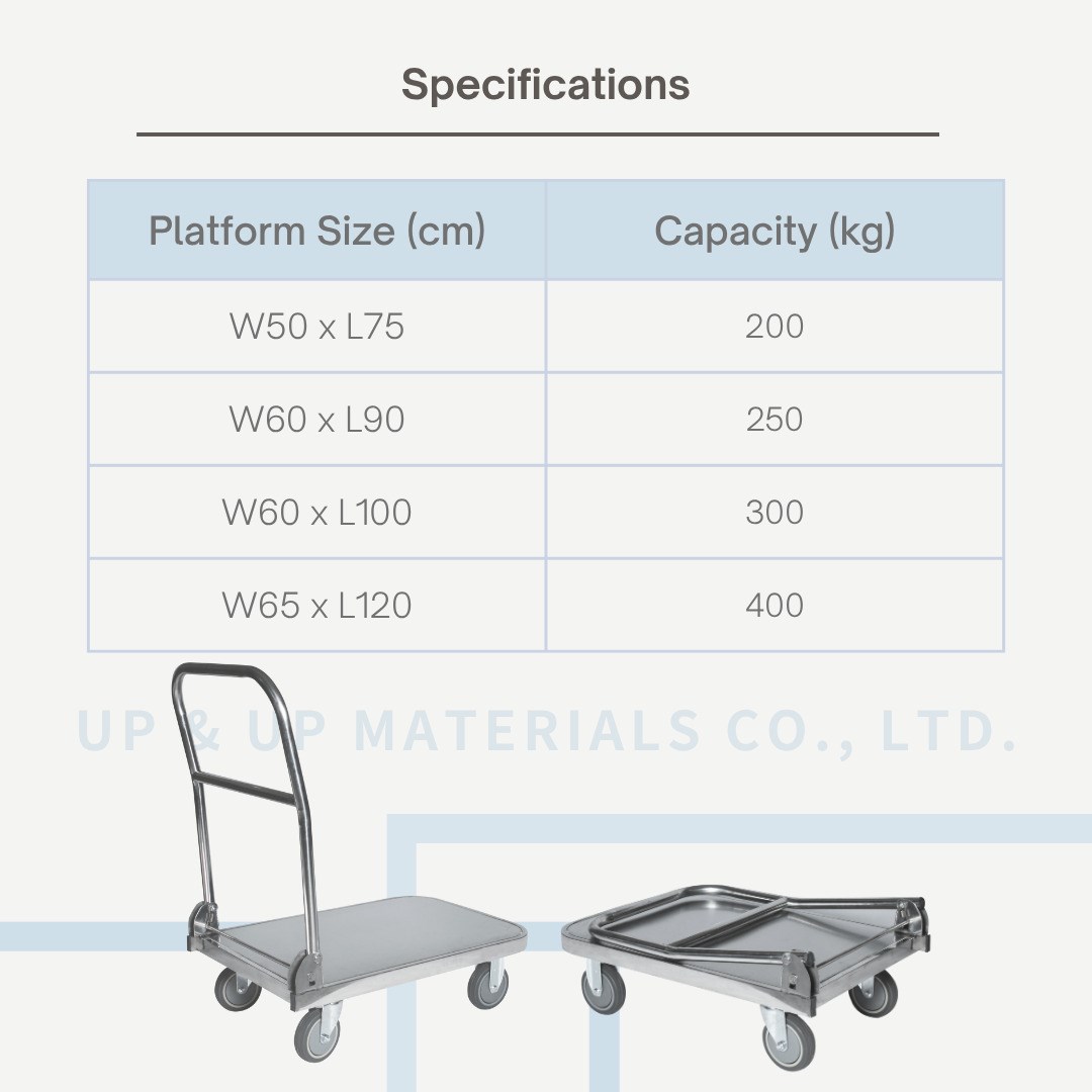 Stainless steel platform truck specification chart 200-400kg load capacity, UP&UP Casters