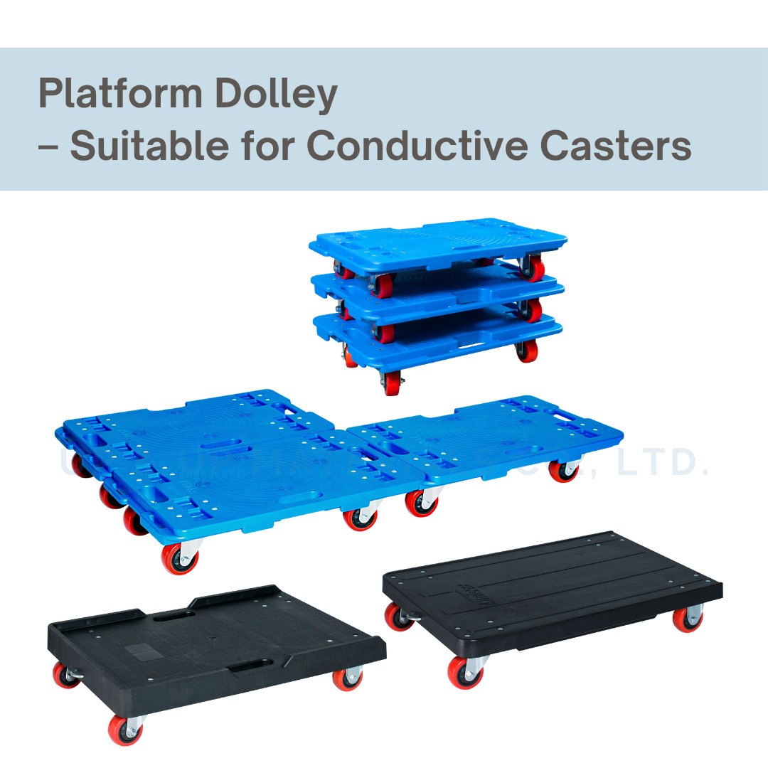 Platform dolley with conductive caster wheels for cleanroom and ESD use, UP&UP Casters