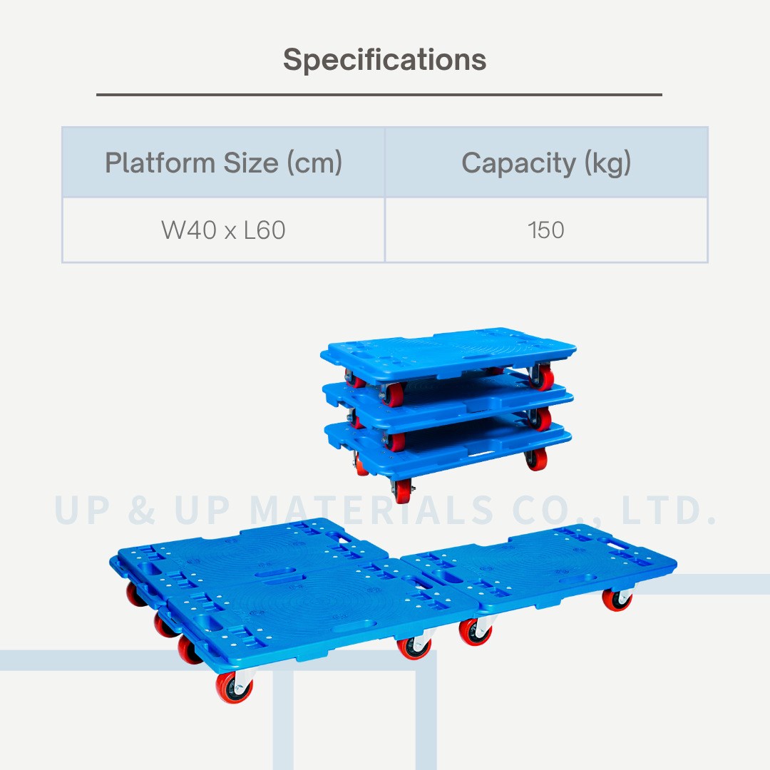 Blue connectable mover dolly with 150kg load capacity and PVC wheels – UP & UP Casters