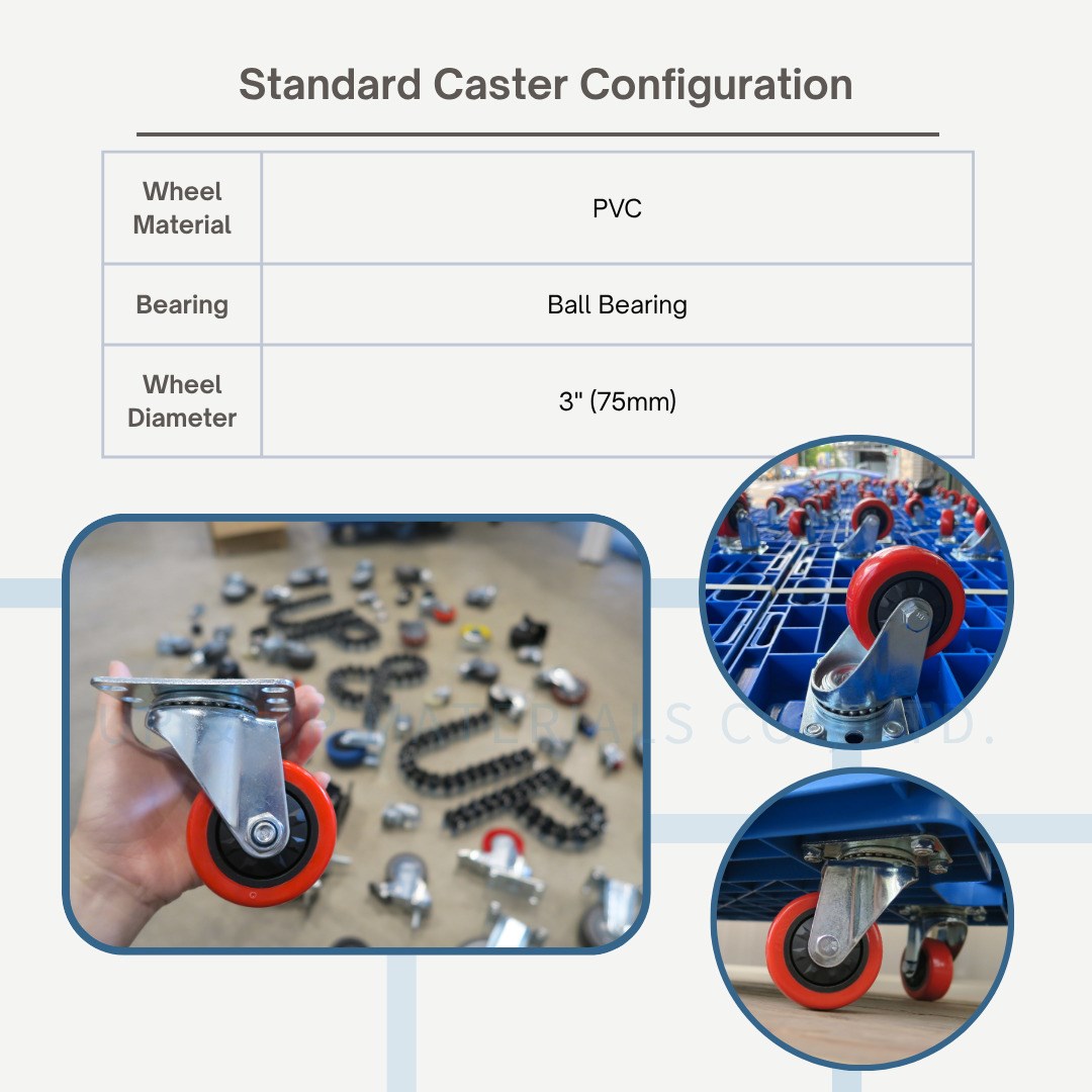Stacked blue connectable mover dollies with red PVC swivel casters – UP & UP Casters