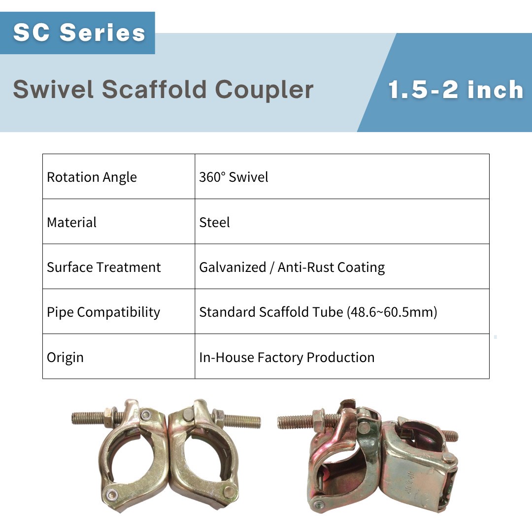 UP&UP factory direct swivel scaffold clamp 360 degree coupler with galvanized steel, compatible with 1.5-2 inch scaffold tubes