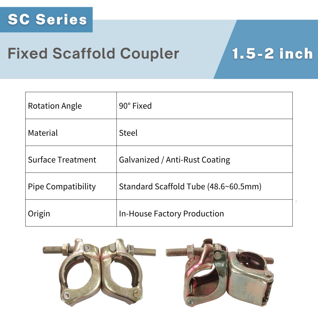 Steel fixed scaffold coupler with galvanized anti-rust coating and 90 degree clamp for construction pipes, UP&UP Casters