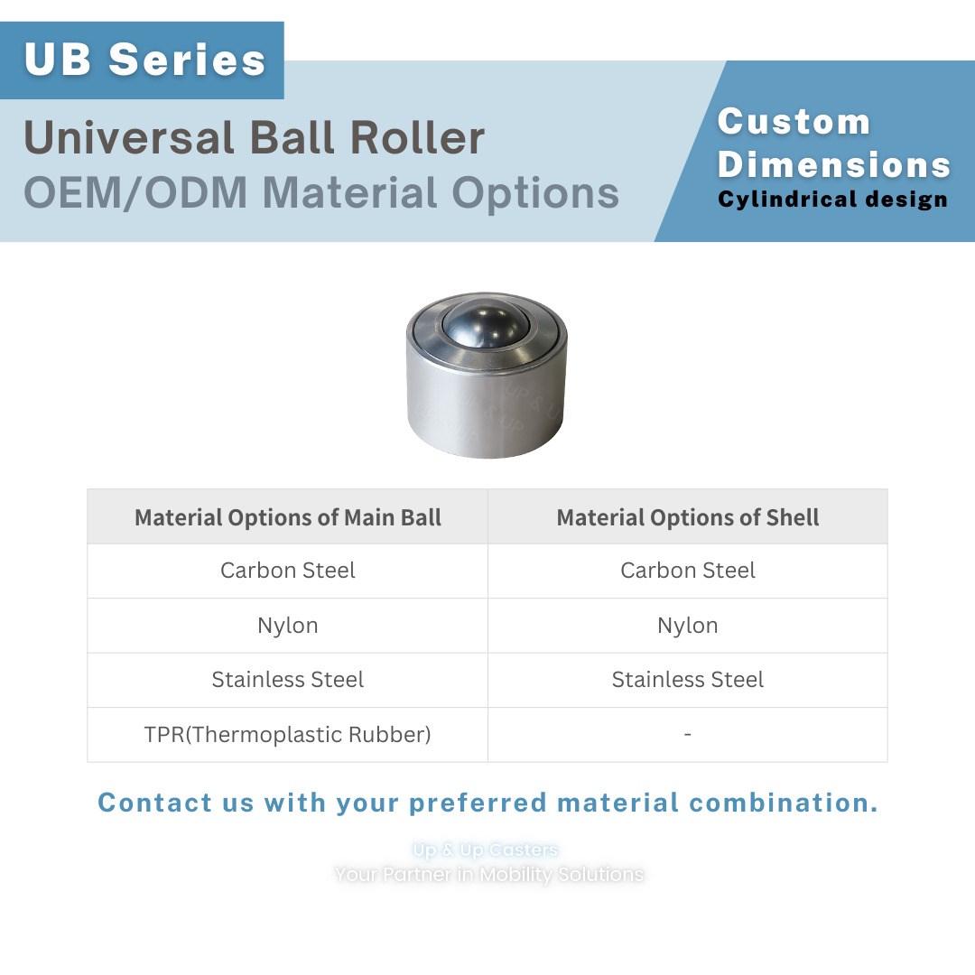 Compact cylindrical ball transfer unit with steel ball, OEM ODM custom sizes UP&UP Casters