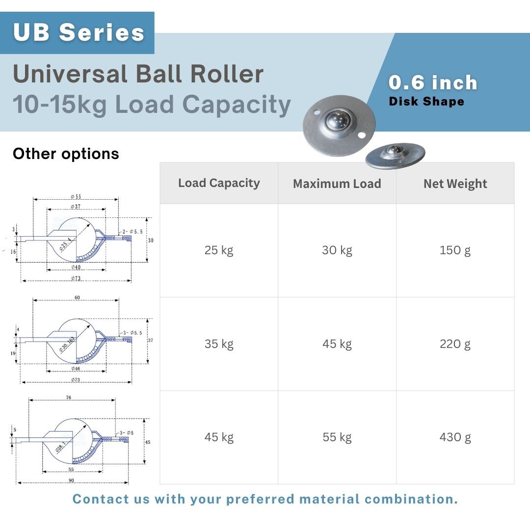 isk shape universal ball roller with 0.6 inch main ball, carbon steel shell, compact design for conveyors UP&UP Casters