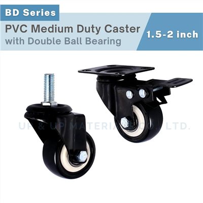 Black PVC caster wheel with top plate and threaded stem mount, 1.5-2 inch, UP&UP Casters