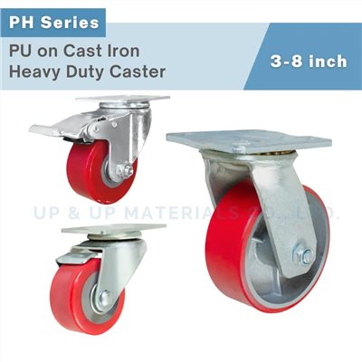 PU on cast iron core caster wheel with double ball bearings, 3-8 inch, UP&UP Casters