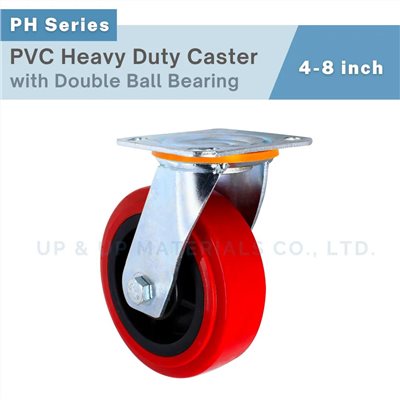 Red PVC heavy duty caster with steel bracket and double ball bearings, 4-8 inch, UP&UP Casters