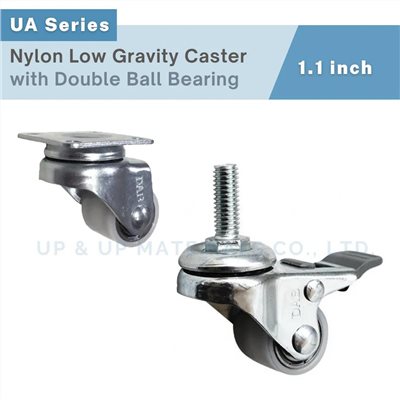 Small nylon low gravity caster with threaded stem and plate mount, 1.1 inch, UP&UP Casters