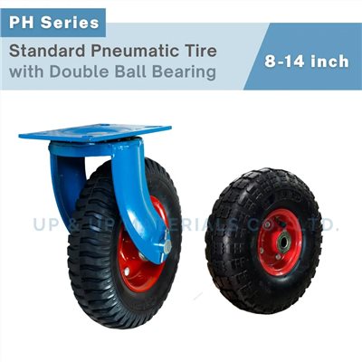 Standard pneumatic caster tire with blue steel bracket and red hub, 8-14 inch, UP&UP Casters