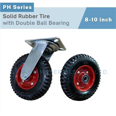Heavy duty solid rubber caster with steel bracket and red hub, 8-10 inch, UP&UP Casters