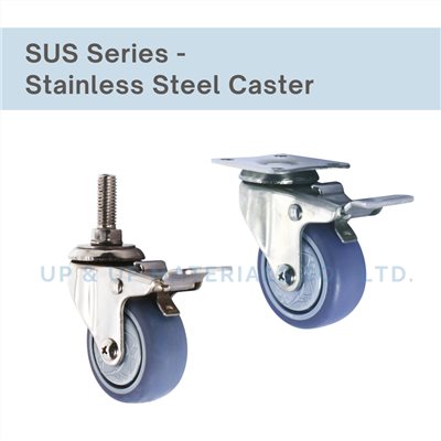 Stainless steel TPR caster swivel and brake type smooth floor safe wheel, UP&UP Casters