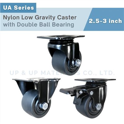 Black nylon low gravity caster with double ball bearing, 2.5-3 inch, UP&UP Casters