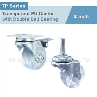 Transparent PU caster 2 inch swivel and threaded stem type with double ball bearings, UP&UP Casters