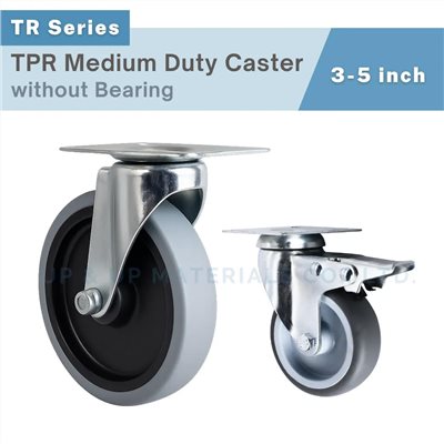 Gray TPR medium duty caster with metal plate mount, 5 inch wheel, swivel type, UP&UP Casters