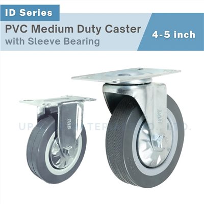 PVC 4-5 inch light duty caster with sleeve bearing in rigid and swivel design, UP&UP Casters