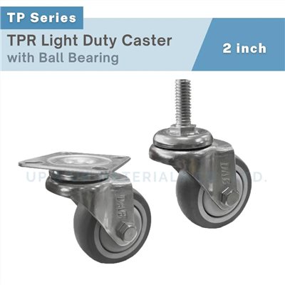 Two types of 2 inch TPR casters with plate and threaded stem mount, UP&UP Casters