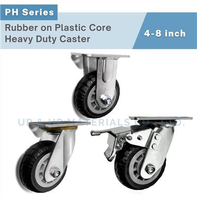 Heavy duty caster with rubber tread on plastic core, plate mount, 4-8 inch, UP&UP Casters
