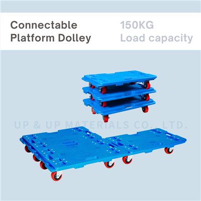 Compact blue mover dollies stored in container with connectable design – UP & UP Casters