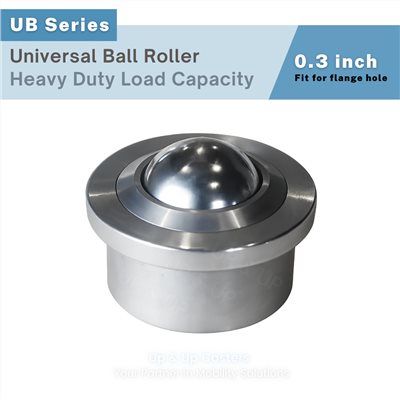Small flange hole mounted ball roller with technical diagram, compact housing UP&UP Casters