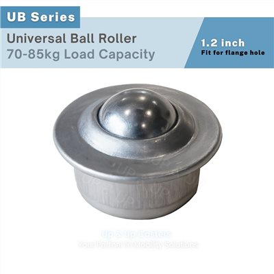 A single universal ball transfer unit with a 1.2-inch main ball and a steel housing. UP&UP Casters.